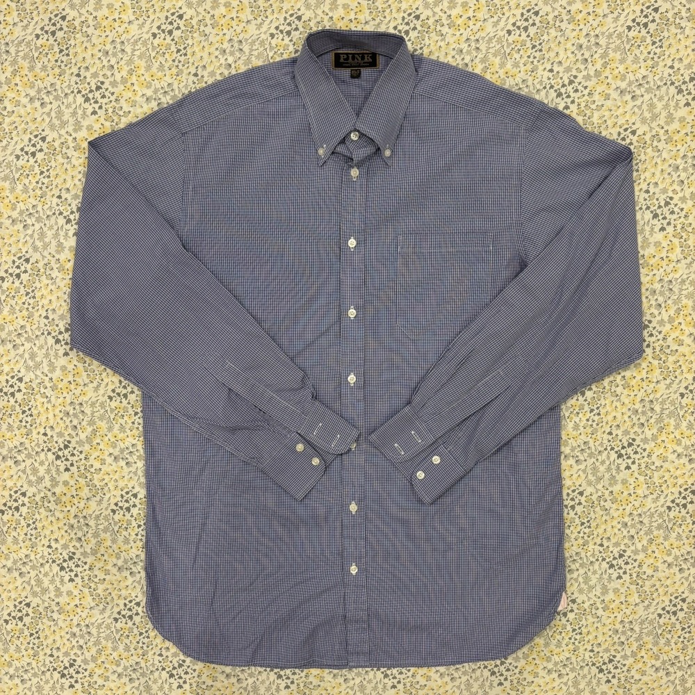 Thomas Pink Dress Shirt Men's Size 15.5in 39cm Blue Micro Check Barrel Cuff UK